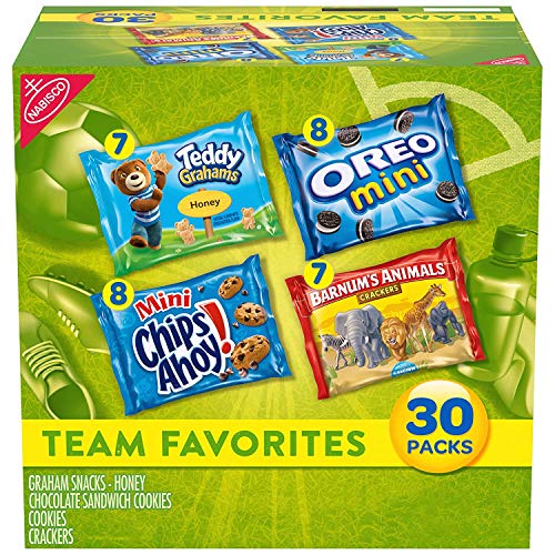 Nabisco Team Favorites Variety Pack, OREO Mini, CHIPS AHOY! Mini, Teddy Grahams Honey & Barnum's Animal Crackers, Halloween Treats, 30 - 1 oz Packs