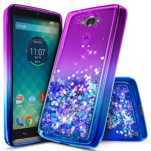 NageBee Droid Turbo Case, Glitter Liquid Quicksand Waterfall Floating Flowing Sparkle Shiny Bling Diamond Shockproof Girls Cute Case for Moto Droid Turbo XT1254 (Purple/Blue)