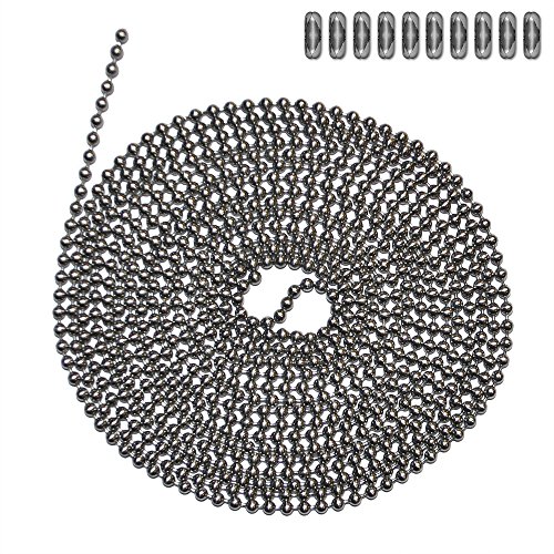 10 Foot Length Ball Chain, Number 6 Size, Stainless Steel, 10 Matching Connectors