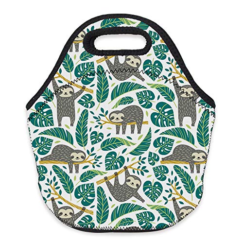 Neoprene Lunch Bag, Loomiloo Printed Insulated Lunch Box School Picnic Thermal Carrying Gourmet Food Container Organizer, Lunch Bags for Girls, Boys and Women(sloth L73139)