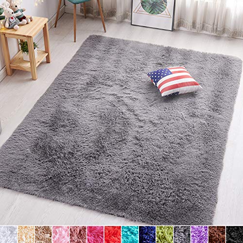 PAGISOFE Grey Fluffy Shag Area Rugs for Bedroom 5x7, Soft Fuzzy Shaggy Rugs for Living Room Carpet Nursery Floor Girls Dorm Room Rug