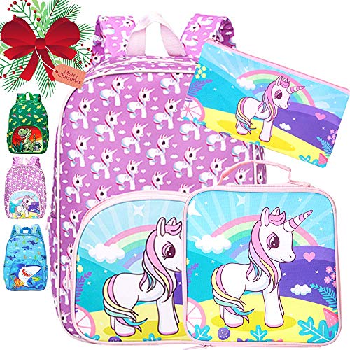3PCS Preschool Backpack Girls, 15' Little Kid Unicorn Backpacks and Lunch Box