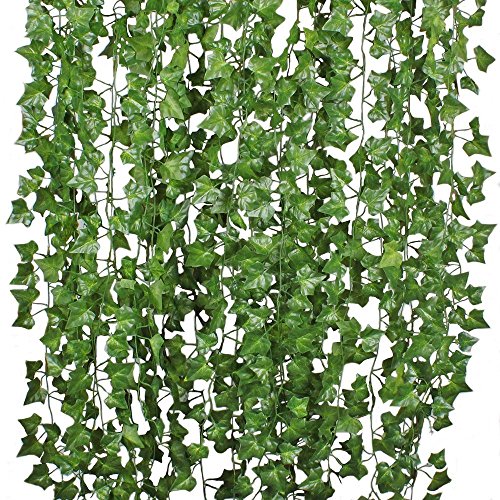 DearHouse 12 Strands Artificial Ivy Leaf Plants Vine Hanging Garland Fake Foliage Flowers Home Kitchen Garden Office Wedding Wall Decor, 84 Feet, Green