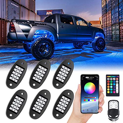 MustWin RGB LED Rock Lights, 90 LEDs Multicolor Neon Underglow Waterproof Music Lighting Kit with APP & RF Control for Jeep Off Road Truck Car ATV SUV Motorcycle（6 Pods）-Ship from America