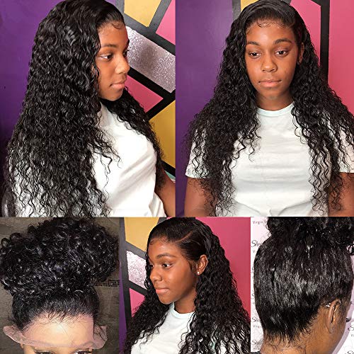 Glueless 360 Lace Frontal Water Wave Wigs with Baby Hair Pre-plucked Hairline Water Curly Human Hair 360 Full Lace Wigs 100% Unprocessed Virgin Brazilian Hair Lace Frontal Closure Wigs for Black Women