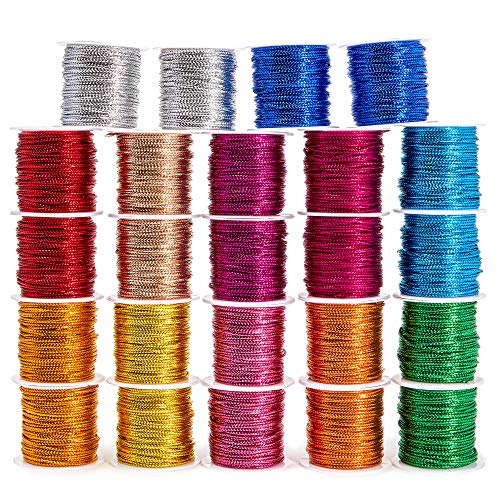 Genie Crafts Metallic 1mm Twine Cord (24 Pack), 12 Colors