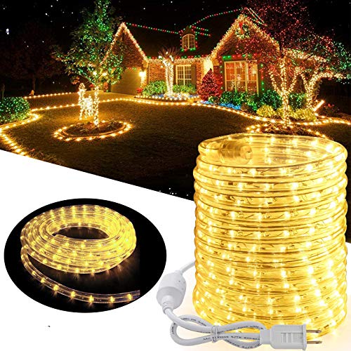 Toodour Christmas Rope Lights, 32.8ft 240 LED Tube Lights, Connectable Indoor Outdoor Clear Rope Christmas Lights for Garden, Patio, Bedroom, Party, Wedding, Christmas Decorations (Warm White)