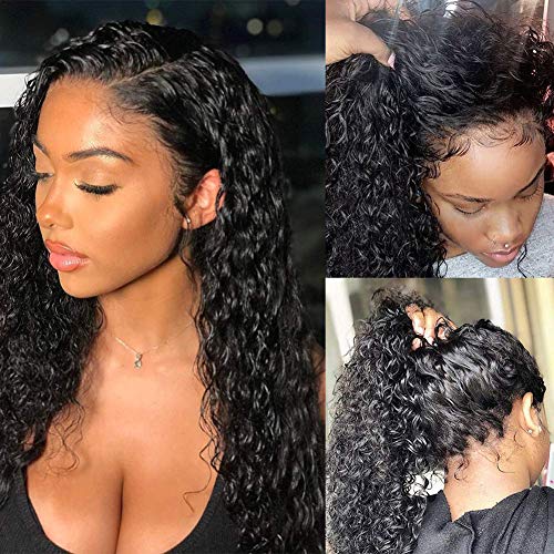 Pizazz Human Hair Lace Front Wigs for Black Women 150% Density Brazilian Deep Wave Lace Front Wig with Baby Hair Pre Plucked Bleached Knots(14'')