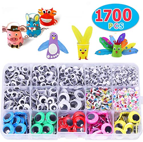 Max Fun 1700pcs 4MM-15MM Googly Wiggle Eyes Self-Adhesive for DIY Craft Sticker Eyes Multi Colors and Sizes 