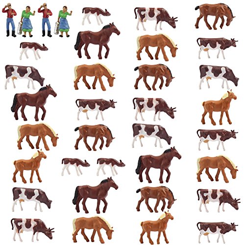 Farm Animals Figure Set,AN8706 36PCS 1:87 Well Painted Farm Animals Cows Horses Figures for HO Scale Model Train Scenery Layout Miniature Landscape New