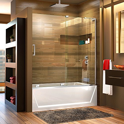 DreamLine Mirage-X 56-60 in. W x 58 in. H Frameless Sliding Tub Door in Chrome; Right Wall Installation, SHDR-1960580R-01