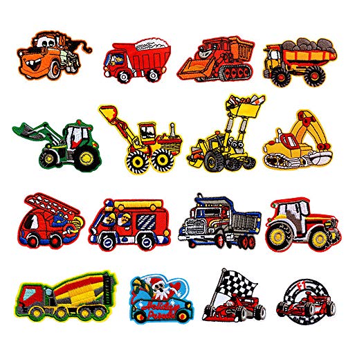 31PCS Decorative Engineering Vehicle Patch for Clothing Assorted Styles Embroidered Sew On/Iron On Patches Applique Clothes Dress Plant Hat Jeans Sewing Flowers Applique DIY Accessory (16pcs)