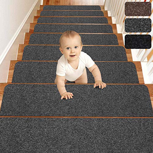 MATAHUM Stair Treads Carpet Non-Slip for Runner Wood Stairs Covers (15-Pack) Indoor for Dogs Elders and Kids, 8''X30'', Gray