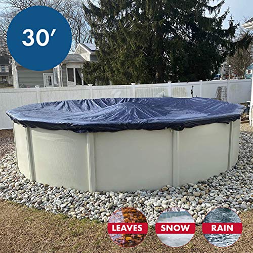 Winter Block Aboveground Pool Winter Cover, Fits 30’ Round, Solid Blue – Includes Winch and Cable for Easy Installation, Superior Strength & Durability, Treated for UV Protection, WC30R, 30'