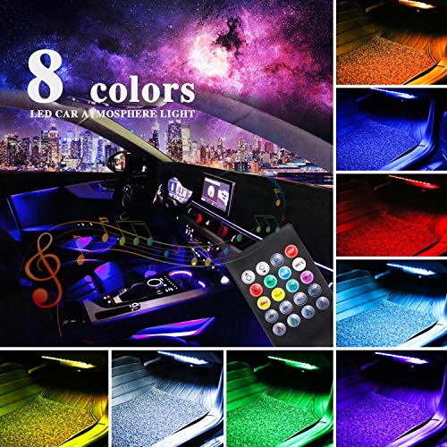 LivTee 12V Car LED Strip Light，4pcs 48 LED Multicolor Music Car Interior Lights Under Dash Lighting Waterproof Kit with Sound Active Function and Wireless Remote Control, Car Charger Included