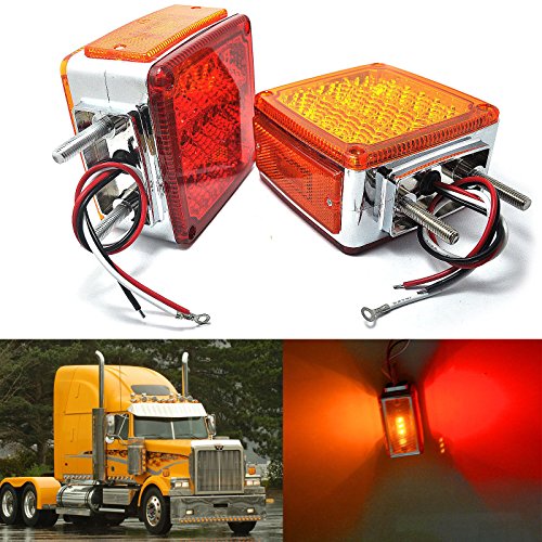Amak 2X Amber + Red 39-LED Square Pedestal Stud Mount Fender Double Face Stop Turn Signal Tail Lights Lamps for Truck Trailer