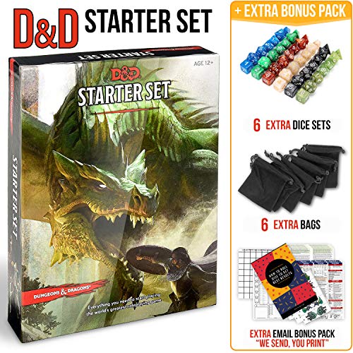 Dungeons and Dragons Starter Set 5th Edition - DND Starter Kit - Dice in Black Bag - Fun DND Rolling Board Games for Adults - New Adult Magic Board Game 5e Beginner Popular Pack Die Book