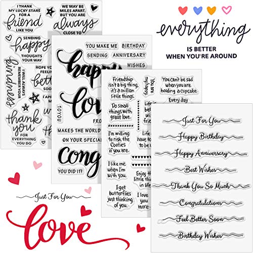 4 Sheets Words Clear Stamp Silicone Stamp Cards with Sentiments, Greeting Words Pattern for Card Making and DIY Scrapbooking Journaling