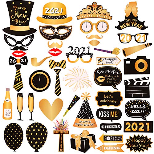 47Pcs New Years Eve Photo Booth Props- New Year 2021 Decorations,2021 New Years Eve Party Decorations,Christmas Party Decorations,2021 New Years Eve Photo Booth