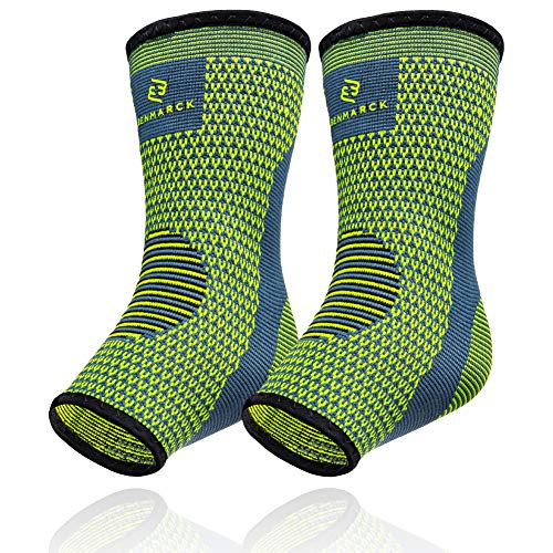 Benmarck Ankle Compression Sleeve, Plantar Fasciitis Sock, Foot Arch and Achilles Tendon Support Brace for Running for Men and Women by (Fjord Blue, Unisize)