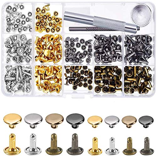 240 Sets Leather Rivets, Alritz Double Cap Rivet Tubular 4 Colors 2 Sizes Metal Studs with Fixing Tools for DIY Leather Craft/Clothes/Shoes/Bags/Belts Repair Decoration