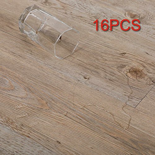 CO-Z 16 PCS 24 Square Feet, Vinyl Floor Planks Adhesive Floor Tiles, 2.0mm Thick (Ash - 24 sq ft - 1 Pack)