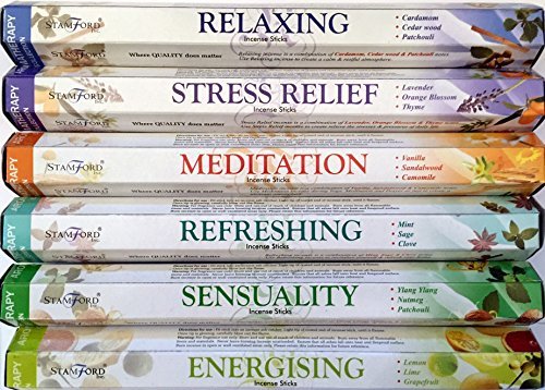 120 Sticks of Stamford Premium Aromatherapy Hex Range Incense Sticks - Relaxing, Stress Relief, Meditation, Refreshing, Sensuality & Energising Incense Gift Pack. by Stamford