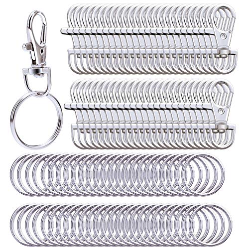 Livder Metal Swivel Lanyard Snap Hook Lobster Claw Clasp and Split Key Rings Chain, 100 Pieces