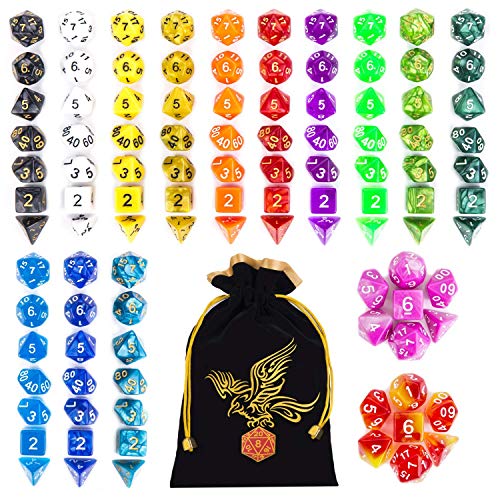 105PCS DND Dice, QMAY Polyhedral Game Dice Set Double-Colors Role Playing Dice for DND RPG MTG Table Games Dice D4 D8 D10 D12 D20