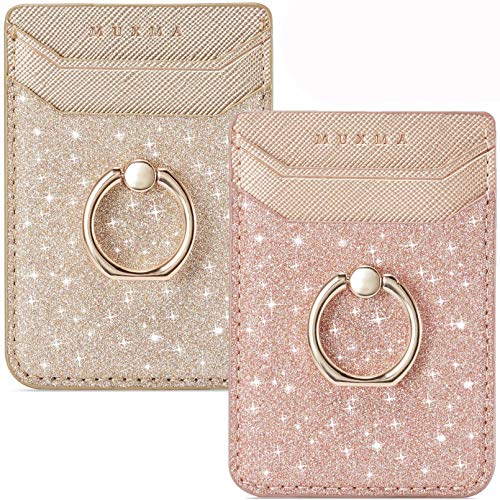 Phone Card Holder RFID Wallet Credit Adhesive Cell Case Stick-on Card Holder for Back of Phone for Most of Smartphones Rosegold