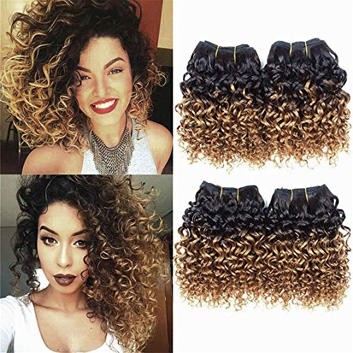 Brazilian Kinky Curly 1b 30# Hair, 8 inches 4 Bundles Cheap Virgin Human Hair 50 Gram/Bundle, 8A Unprocessed Curly Weave Bundles 1B 30# (8 8 8 8, 1B 30#)