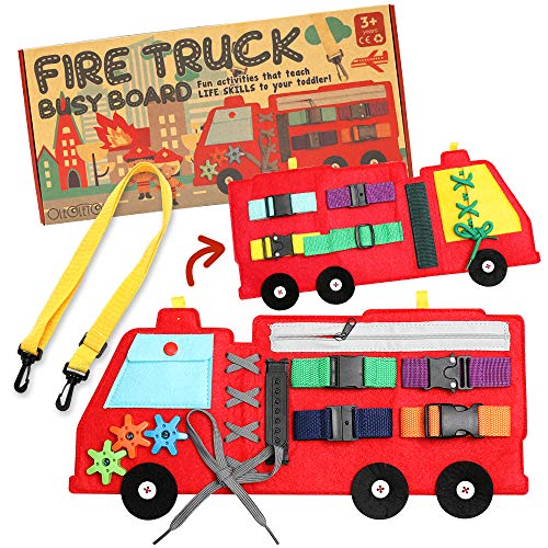 Busy Board, Firetruck Preschool Educational Early Learning Toy for Toddler, Basic Life Skills and Fine Motor Montessori Activities for Kids, Learn to Dress Sensory Toy as Airplane or Car Travel Game