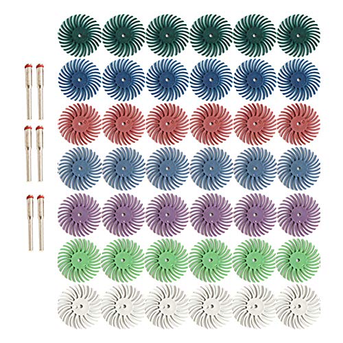 42pcs 1 Inch Radial Bristle Disc Kit with 1/8' 3mm Shank for Rotary Tools,Detail Abrasive Wheel for Jewelry Wood Metal Polishing, Bristle Wheel with Grit 80 120 220 400 600 1000 2500
