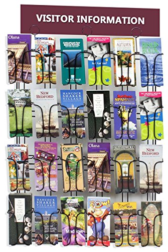 Black Wire Wall Mounted Brochure Rack Features 24 Pockets, 27-3/4 x 41-1/2 x 2-1/2-Inch, Displays 4 x 9-Inch Literature, Includes Pre-Drilled Holes and Mounting Hardware