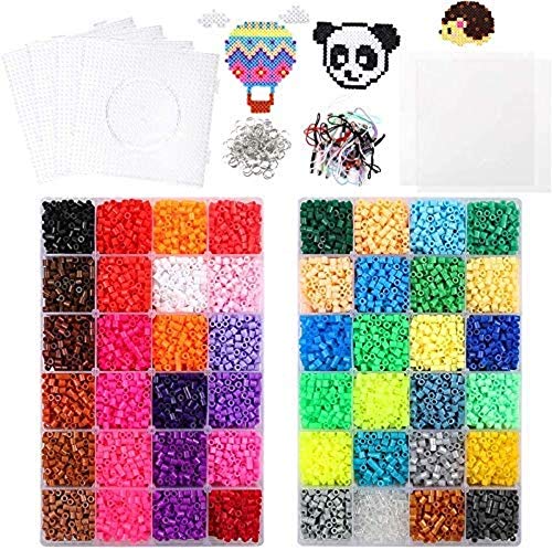 20160pcs Fuse Beads 48 Colors 5mm Melty Beads Including 4 Big Square Clear Pegboards, 5 Ironing Paper, 100 Jump Rings, 50 Straps, Tweezer Compatible Kit by STUHAD