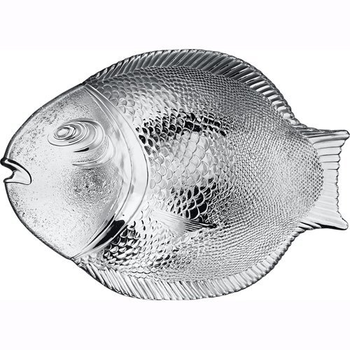Pasabahce 10258, 14.25”x10.5'' Large Glass Dinner Fish Plate, Unique Design Serving Platter Dish, Fish Shape Textured Glass Serving Dish, Food Tray, Party Platter for Fish, Sushi, Fruit or Cheese