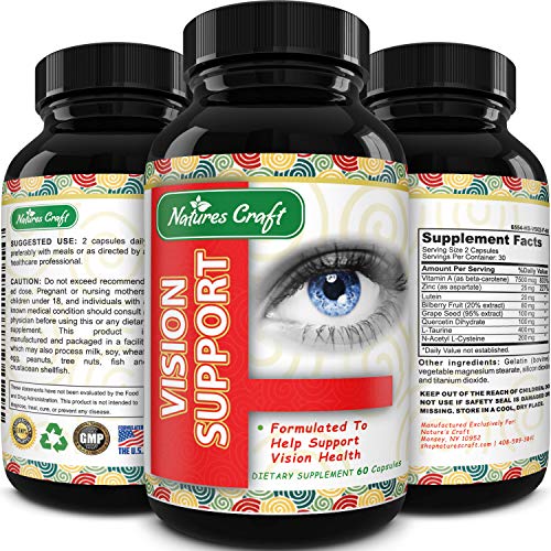 Lutein 20mg Eye Health Supplements - Eye Supplements for Adults with Bilberry Extract and Eye Vitamins - Zinc Supplement with Vision Vitamins for Eye Care - Natural Vision Formula with Lutein