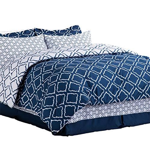 Bedsure Bed in A Bag 8 Piece Queen Size (88X88 inches), Navy Blue Down Alternative Comforter Set (Comforter, 2 Pillow Shams, Flat Sheet, Fitted Sheet, Bed Skirt, 2 Pillowcases)